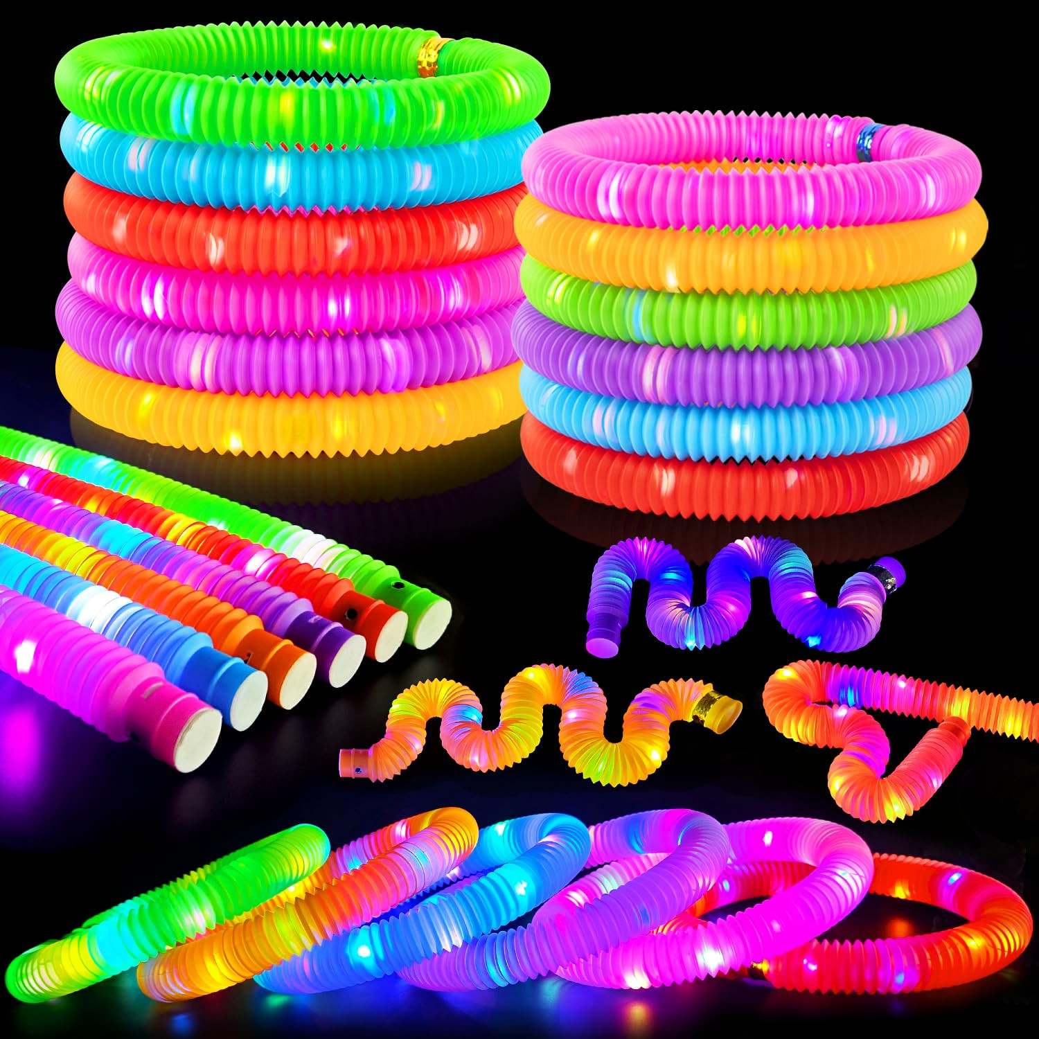 Easter Basket Stuffers for Toddlers-6 PCS Light Up Pop Tube Toys Gifts for Kids,LED Glow Stick Br... | Amazon (US)