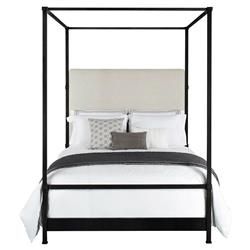 Quade Upholstered Black Iron Canopy Four Poster Bed - King | Kathy Kuo Home