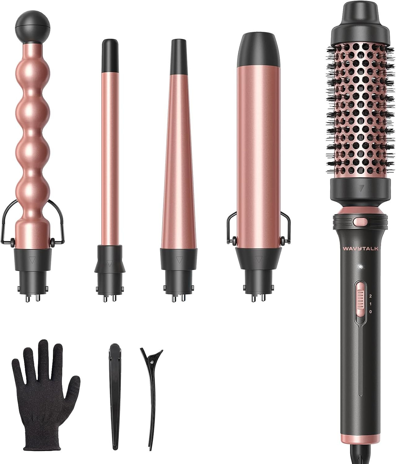Wavytalk 5 in 1 Curling Wand Set with Thermal Brush & 0.5"-1.25" Barrels | Amazon (US)