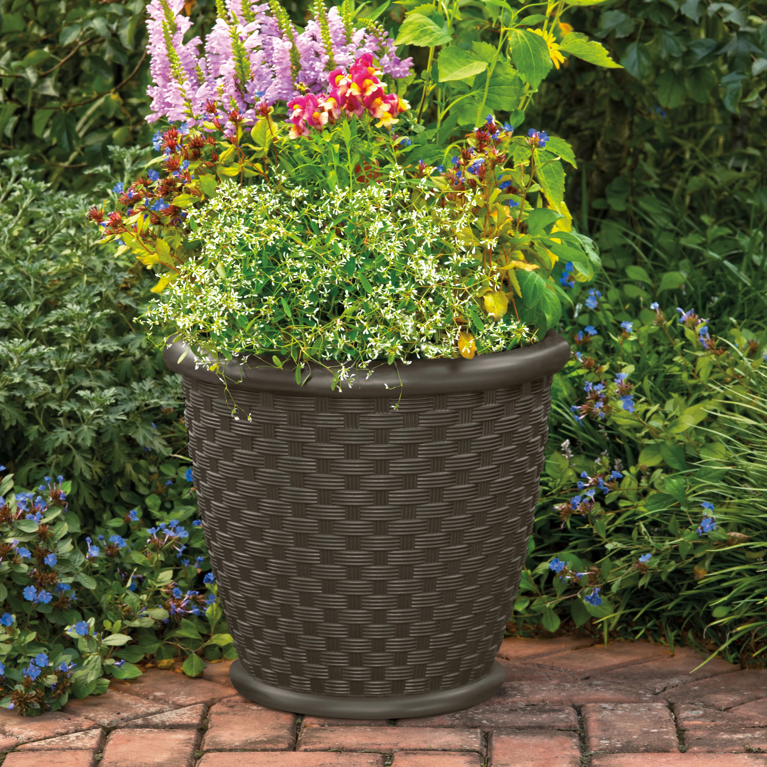 Indoor/Outdoor Lightweight Resin Wicker Design Flower Planters with Drillable Drain Hole (Set of ... | Wayfair North America