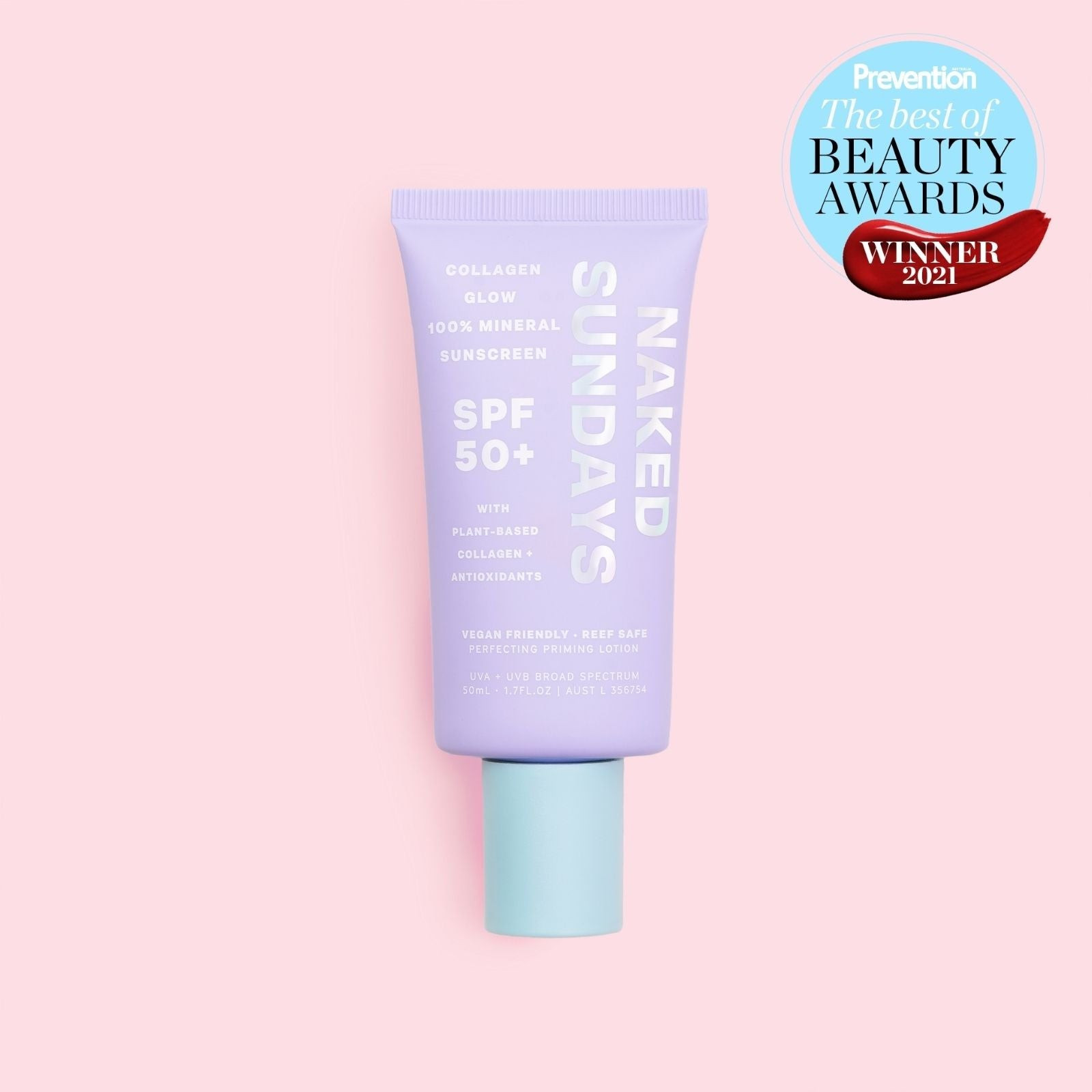 SPF50+ COLLAGEN GLOW 100% MINERAL PERFECTING PRIMING LOTION | Naked Sundays