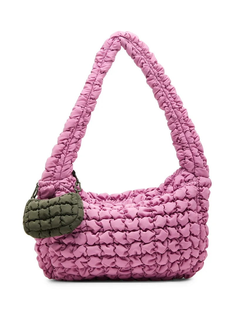 No Boundaries Women's Quilted Puffer Oversized Shoulder Bag, Rosy Lilac | Walmart (US)