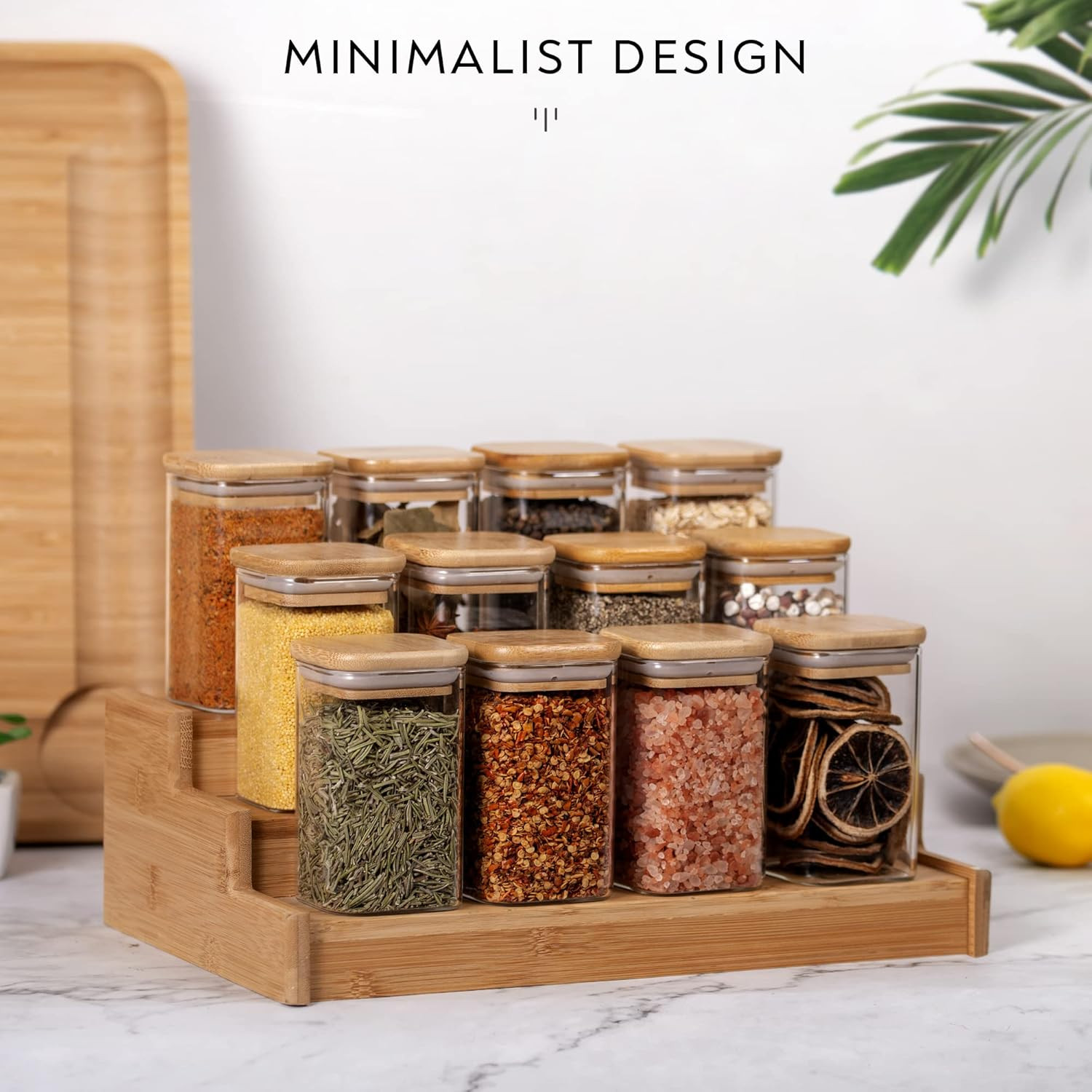 Laramaid 9oz 12Packs Glass Jars Set with 208 Minimalist Spice Labels, Square Spice Jars with Bamb... | Amazon (US)