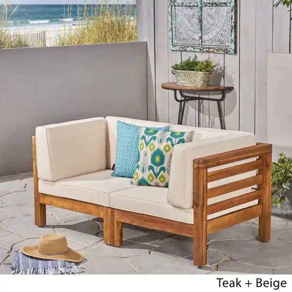 Oana Outdoor 2-seater Sectional Acacia Loveseat by Christopher Knight Home | Bed Bath & Beyond
