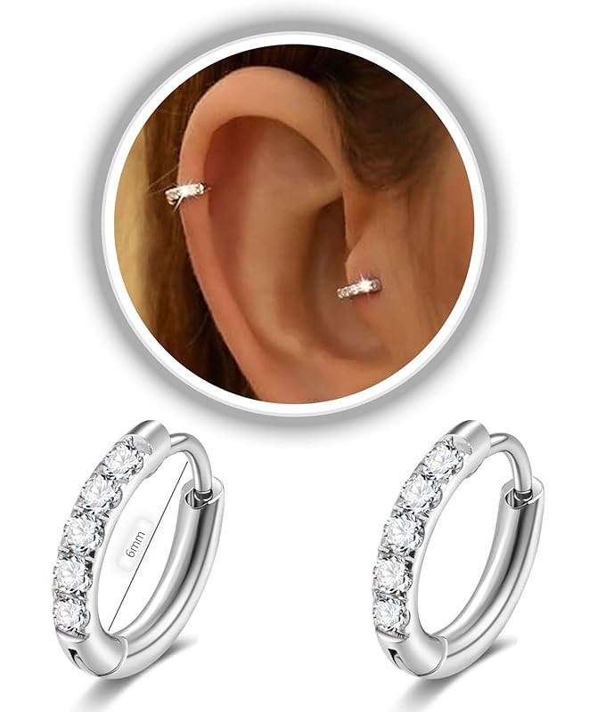 Small Silver Hoop Earrings for Women Men,316L Surgical Steel Hinge Huggie Hoop Earrings fit Carti... | Amazon (US)