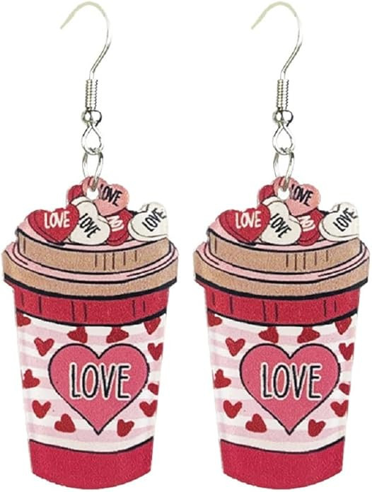 Valentine's Day Earrings Set Glitter Love Heart Shaped Acrylic Drop Earrings for Women Cute Cat D... | Amazon (US)