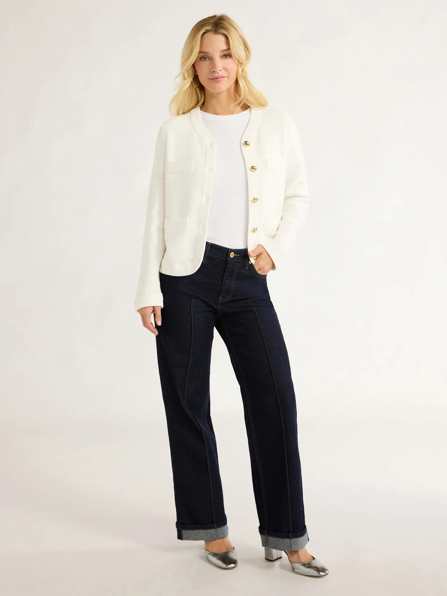 Free Assembly Women’s Welt Pocket Cardigan Sweater, Lightweight, Sizes XS-XXXL | Walmart (US)