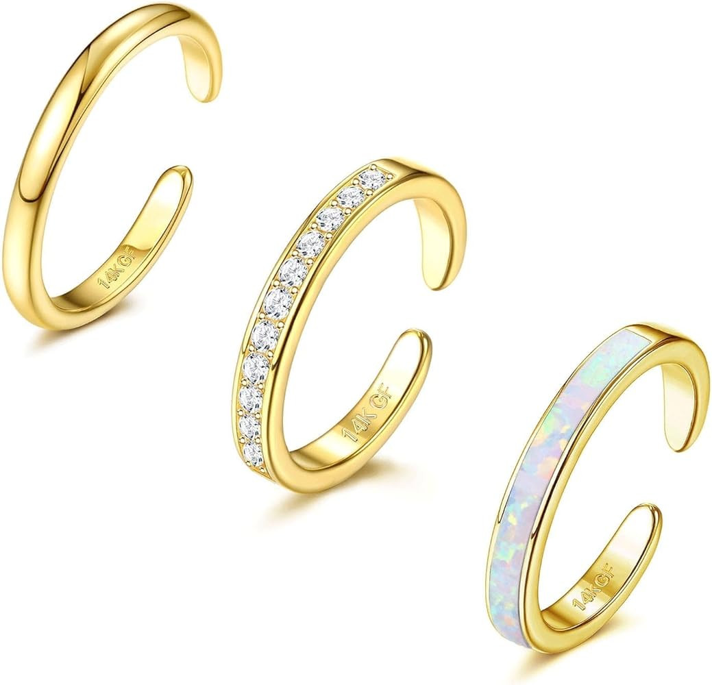 Diamday 3PCS 14K Goldgefüllt Zehenringe für Damen Verstellbare Offen Zehenring Set Fingerring T... | Amazon (DE)