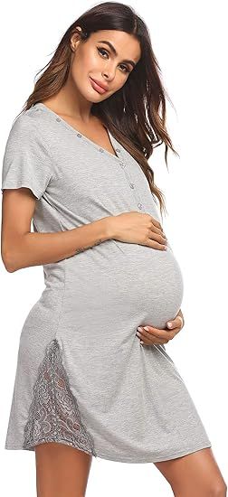 Ekouaer Nursing Nightgown Button Down Maternity Hospital Gown for Breastfeeding Delivery Labor Ni... | Amazon (US)