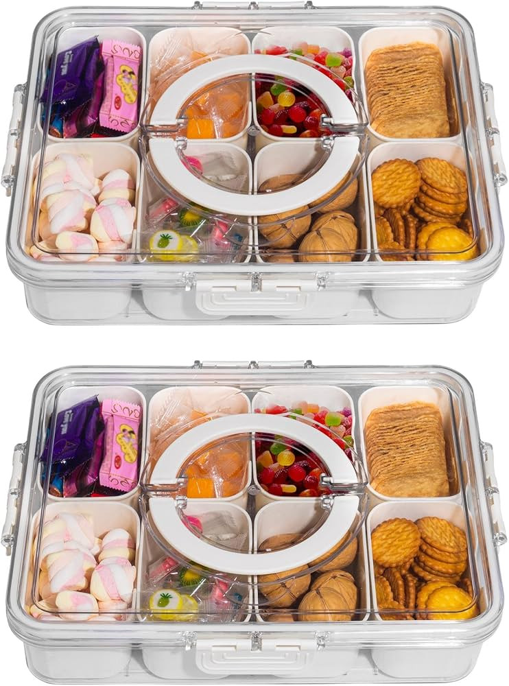 Divided Snack Serving Tray with Lid and Handle Travel Snackle Charcuterie Container Portable Stor... | Amazon (US)