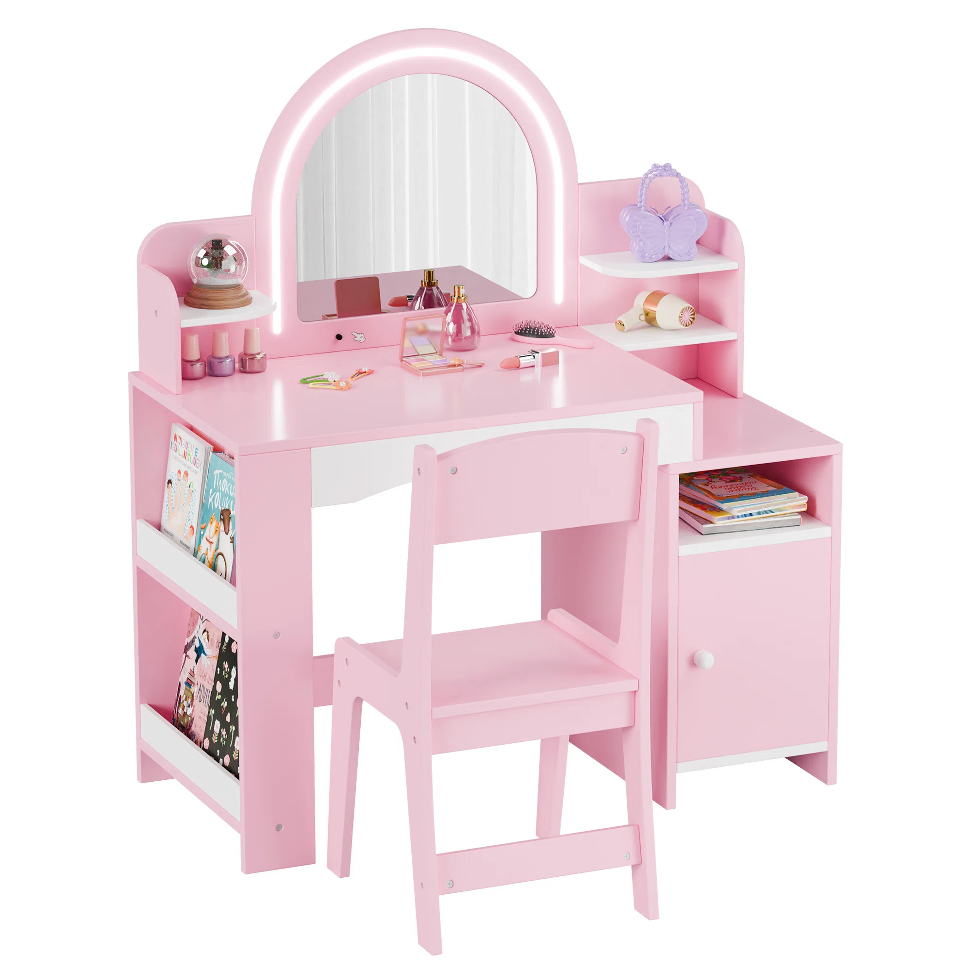 2 in 1 Kids Vanity Set With Mirror And Led Lights | Wayfair North America