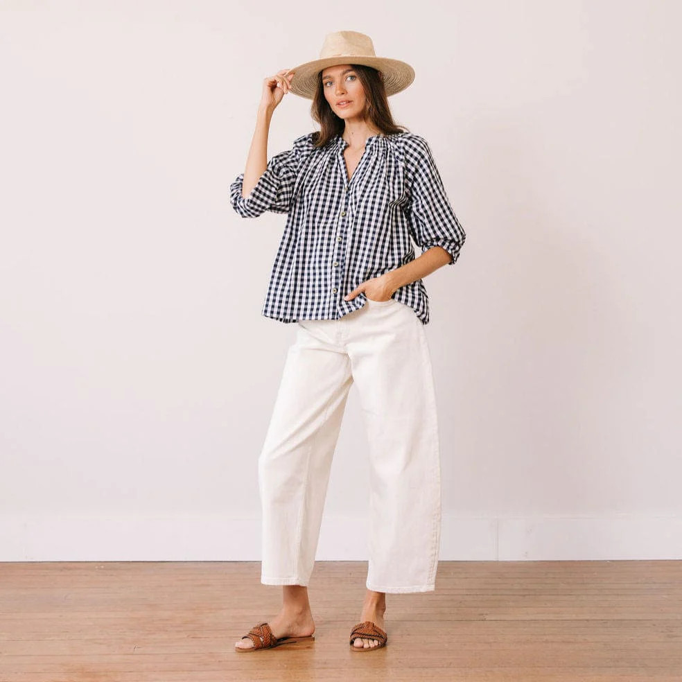 Navy Gingham Lucia Top | Sunshine Tienda