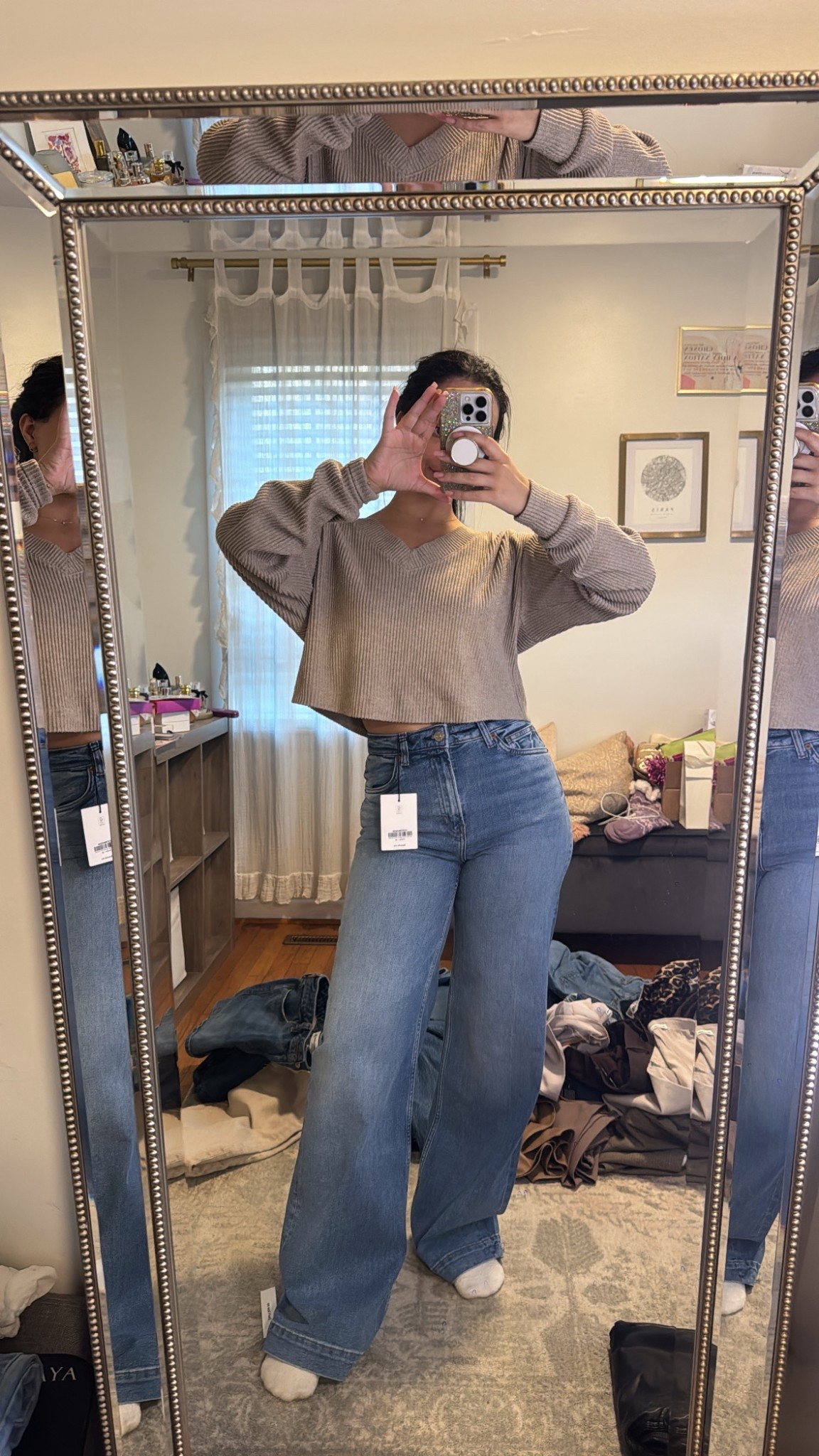 First pair of Reformation jeans. Will get altered for length, but overall super comfortable and flattering. Wearing a size 26. 

#LTKvlog #LTKstorytime #LTKPetite