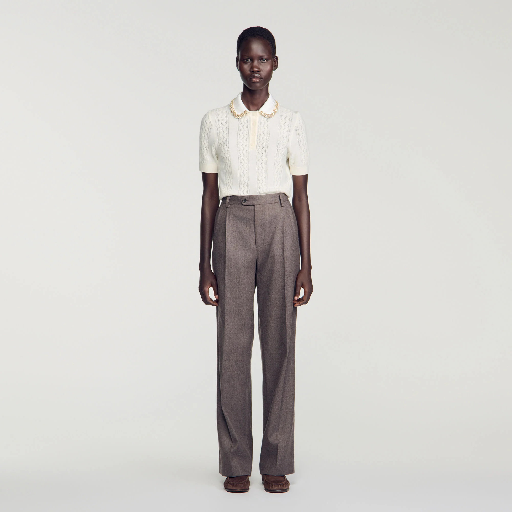 Jeweled collar pointelle sweater | Sandro-Paris US