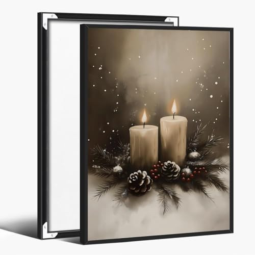 Retro Christmas Candles Wall Art Moody Winter Room Aesthetic Decor Rustic Pine Cones Botanical Canvas Print Poster for Office Dorm Bedroom Holiday Artwork Decoration black framed20x30inch | Amazon (US)