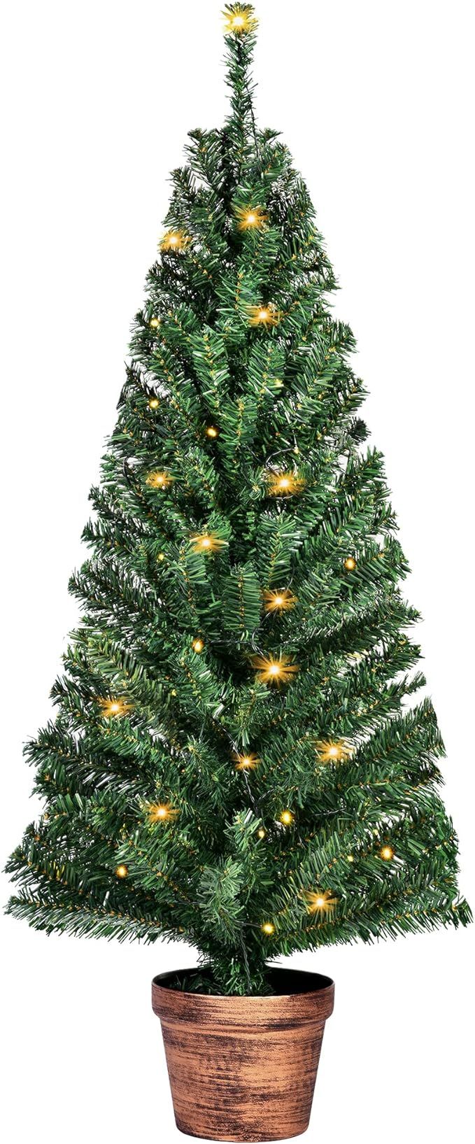YEMODO Pre-lit Christmas Tree 4 Feet Artificial Xmas Potted Pine Tree for Home, Office, Party Dec... | Amazon (US)