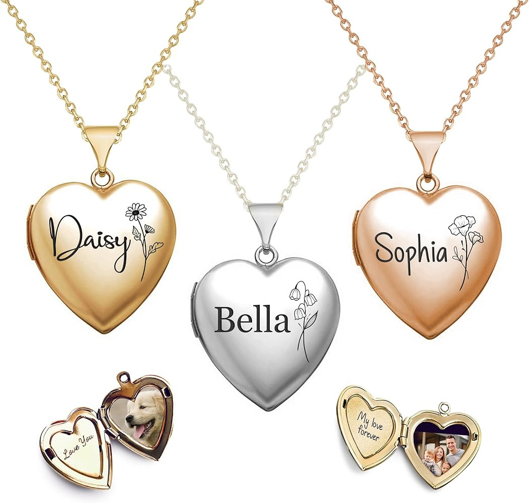 Twenty&Sixty Personalized Heart Locket Necklace for Women, Girl, Kids, Holds Pictures, Birth Flow... | Amazon (US)