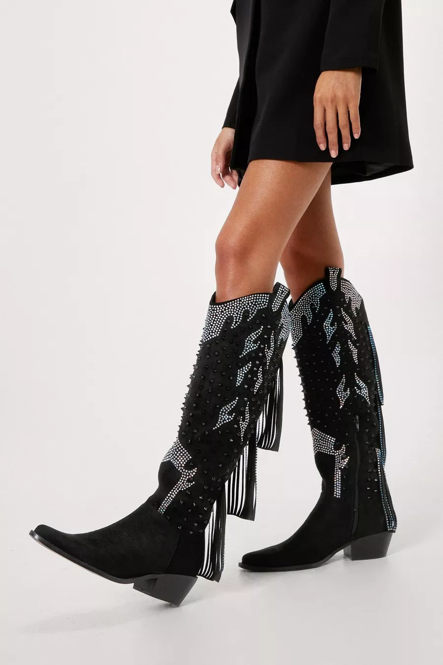 Studded Diamante Faux Suede Cowboy Boots | Nasty Gal (US)