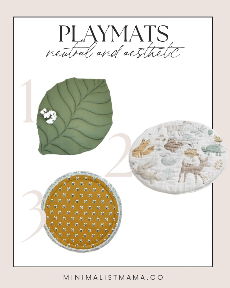 Cute and neutral baby play mats include a leaf shaped play mat, animal play mat, and bee fringe play mat!

Baby play mat, floor mat, aesthetic baby gear, baby gear, bee baby gear, animal baby gear, neutral baby gear

#LTKbaby #LTKhome #LTKunder100