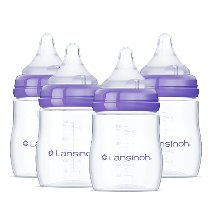 Lansinoh Anti-Colic Baby Bottles, BPA-Free Plastic, 5 Ounces, 4 Count, Slow Flow Nipples (Size S)... | Amazon (US)