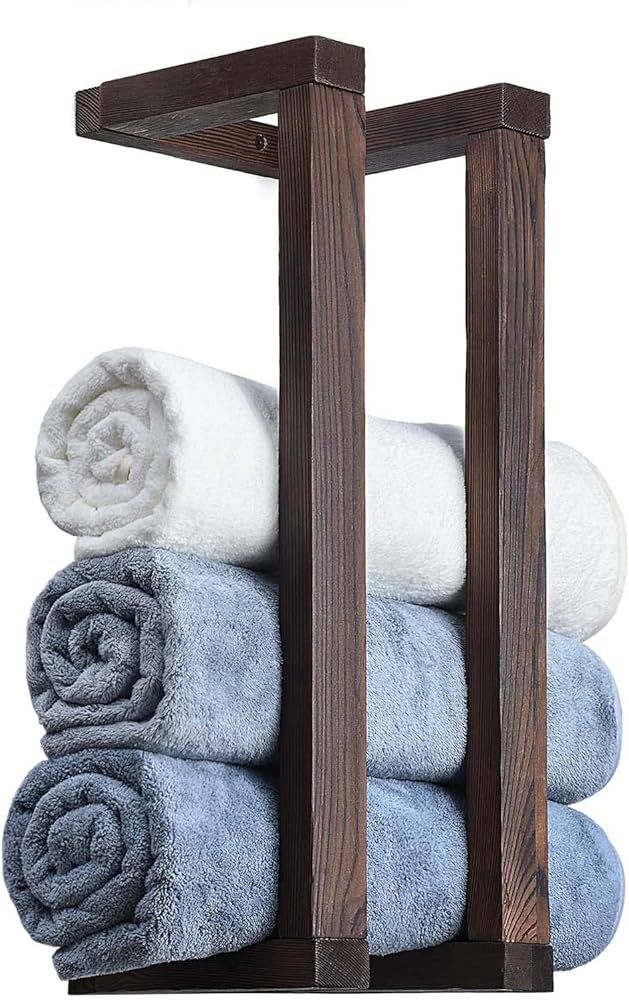 HULISEN Wooden Towel Rack for Bathroom, 18.8 Inch Wall Mounted Towel Holder with Installation Too... | Amazon (US)