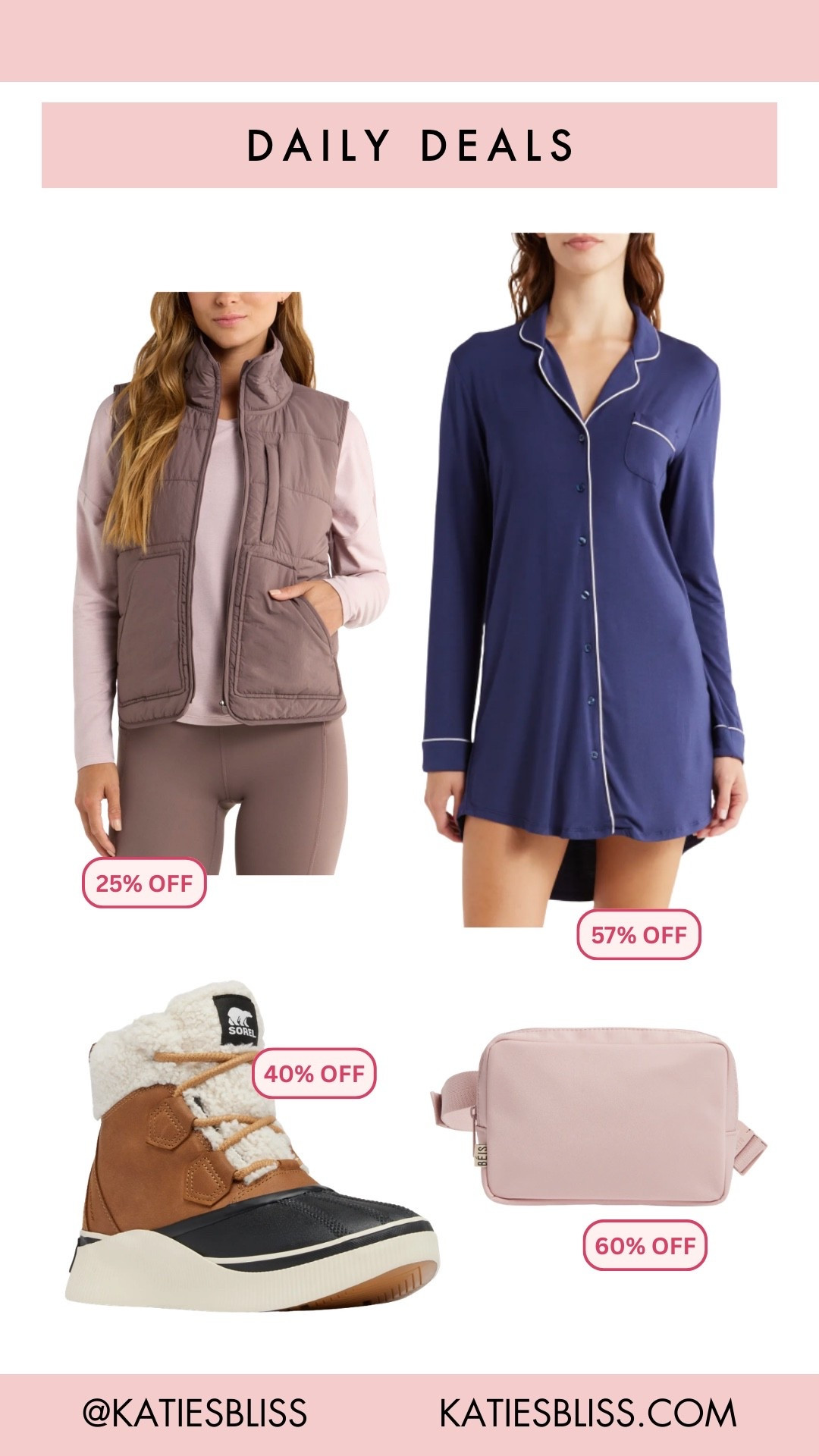 Daily deals ✨

Nordstrom. Pajamas. Cotton. Puffer vest. Sorel boots. Winter boots. Beis. Belt bag. 



#LTKSeasonal #LTKSaleAlert