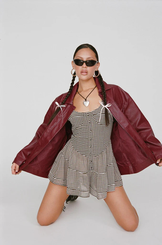 Callie Faux Leather Jacket Burgundy | Princess Polly AU