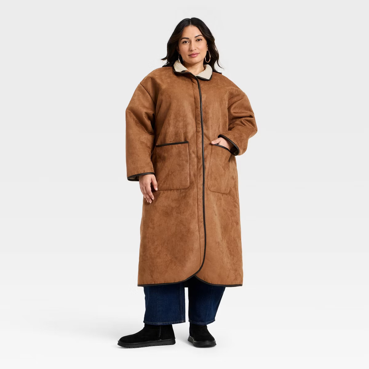 Women's Faux Suede Long Coat - Universal Thread™ Tan | Target