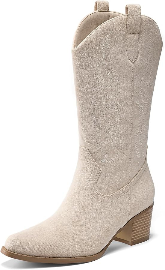 DREAM PAIRS Women's Square Toe Cowboy Mid Calf Western Boots | Amazon (US)