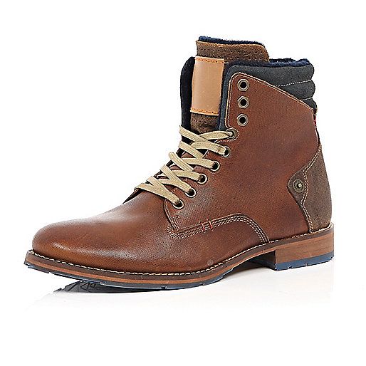 Brown leather felt-lined worker boots | River Island (UK & IE)