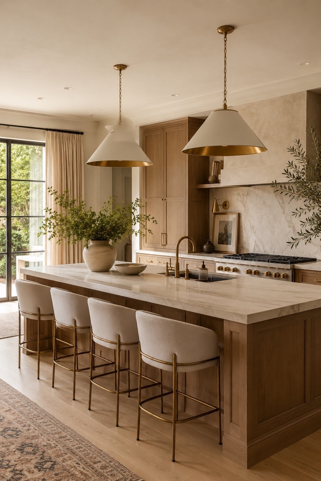 Warm kitchen with brass pendants, soft neutral seating, and a refined organic luxury feel.

#kitchendesign #organickitchen #modernkitchen #interiordesign #homedecor #kitchenisland #barstools #brasslighting #warmminimalism #neutralinterior #modernhome #kitcheninspo #softminimalism #luxurykitchen #homeinspiration #pinteresthome #ltkhome #elevatedinteriors #refinedinteriors #calmhome