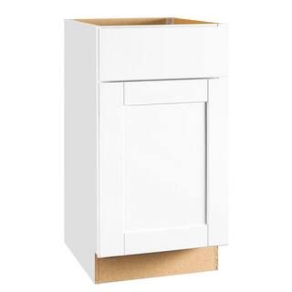 Hampton Bay Shaker Satin White Stock Assembled Base Kitchen Cabinet with Ball-Bearing Drawer Glid... | The Home Depot
