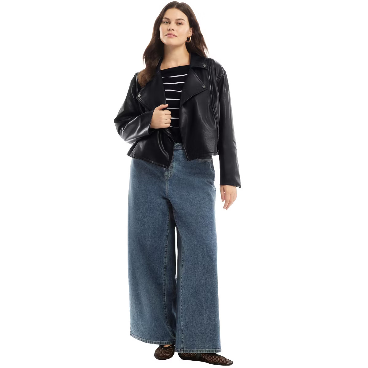 June + Vie by Roaman's Cropped Faux Leather Moto Jacket | Target