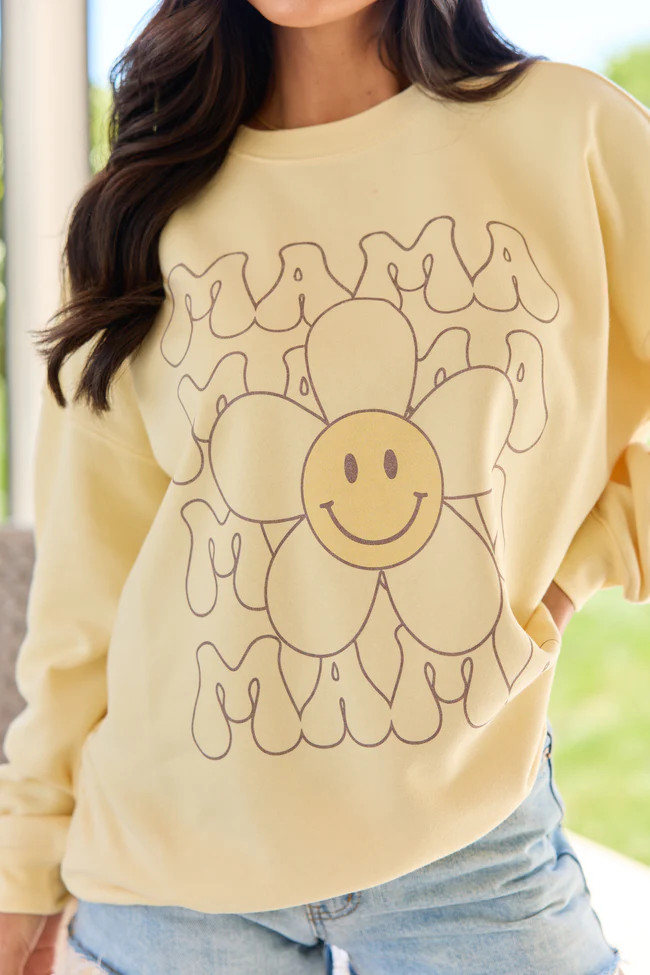 Retro Mama Daisy Yellow Graphic Sweatshirt | Pink Lily