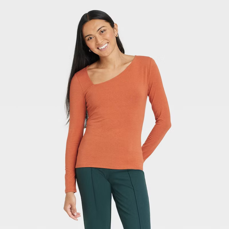 Women's Long Sleeve Ribbed T-Shirt - A New Day™ | Target