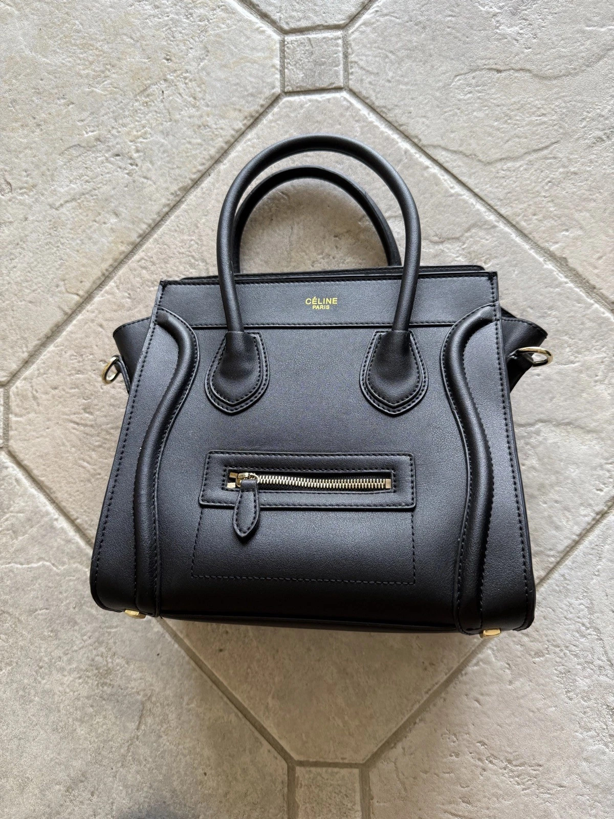 CELINE Paris Luggage Tote Black Leather Bag | eBay US