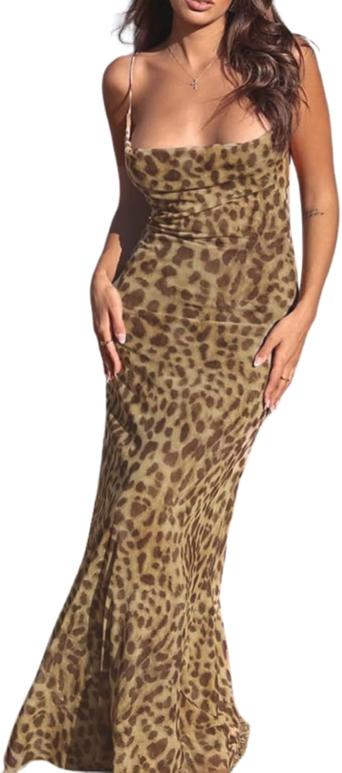 Women's 2025 Summer Dresses Floral Bodycon Maxi Dress Spaghetti Strap Backless Cocktail Party Lon... | Amazon (US)