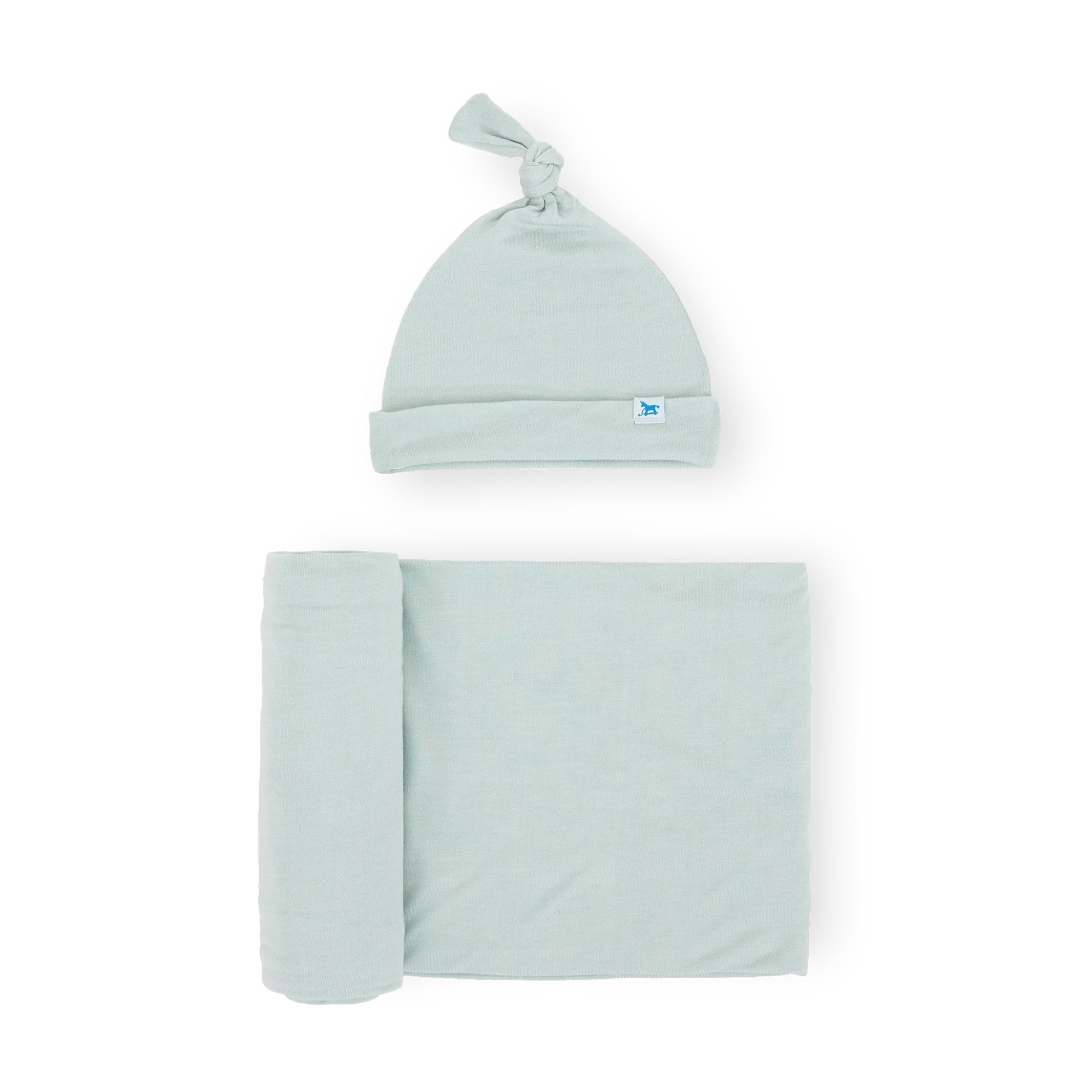 Stretch Knit Swaddle and Hat Set - Frost Green | Little Unicorn