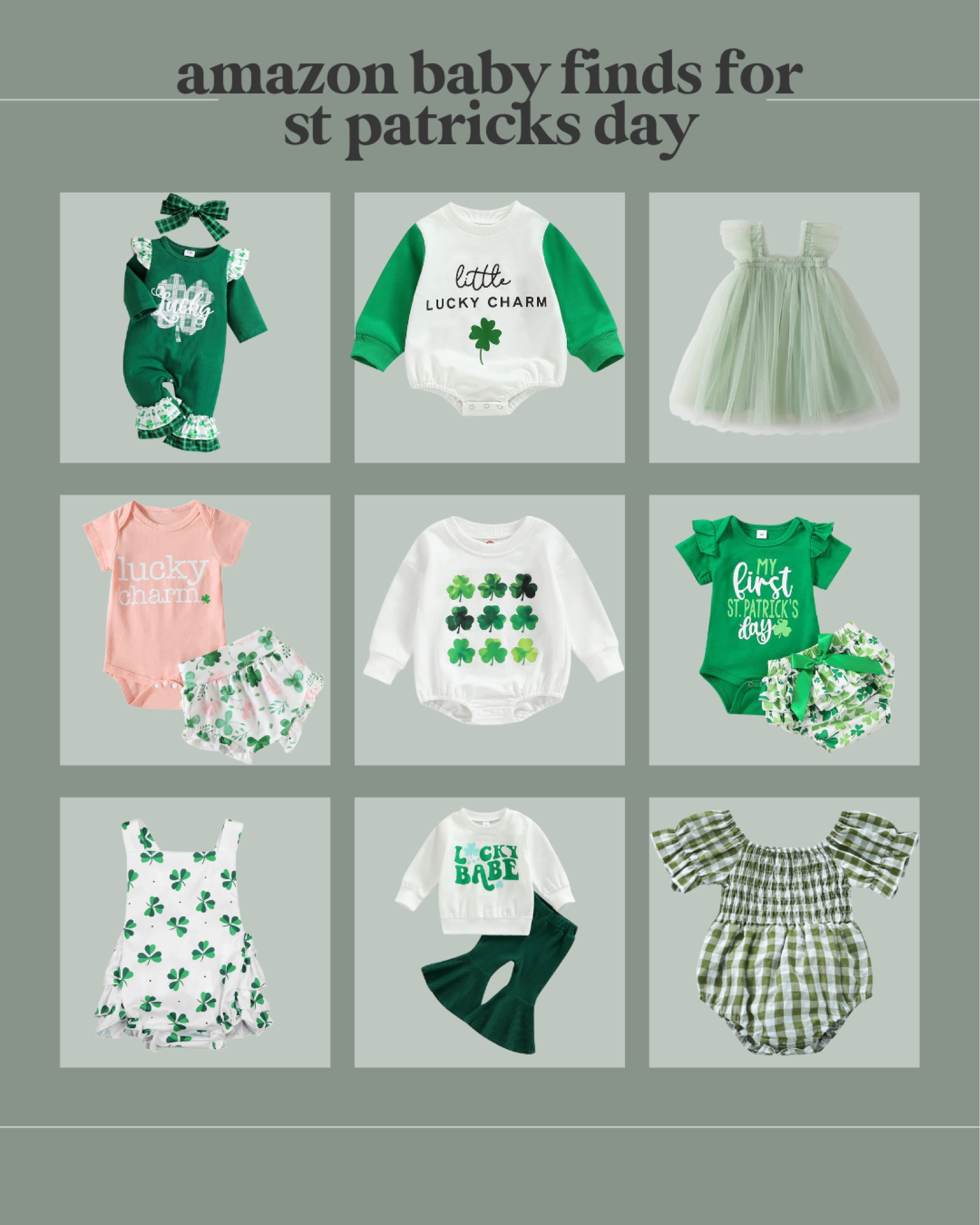amazon finds, spring onesies, valentines, baby’s first st Patricks, st Patricks, st pattys, st paddy’s, green outfit ideas for babies, green, green and white, st paddy outfits, baby outfit, baby bubble, bubble onesie

Sarah Catherine Creative | Sarah Catherine Long | Sarah Catherine

#LTKunder50 #LTKbaby #LTKSeasonal