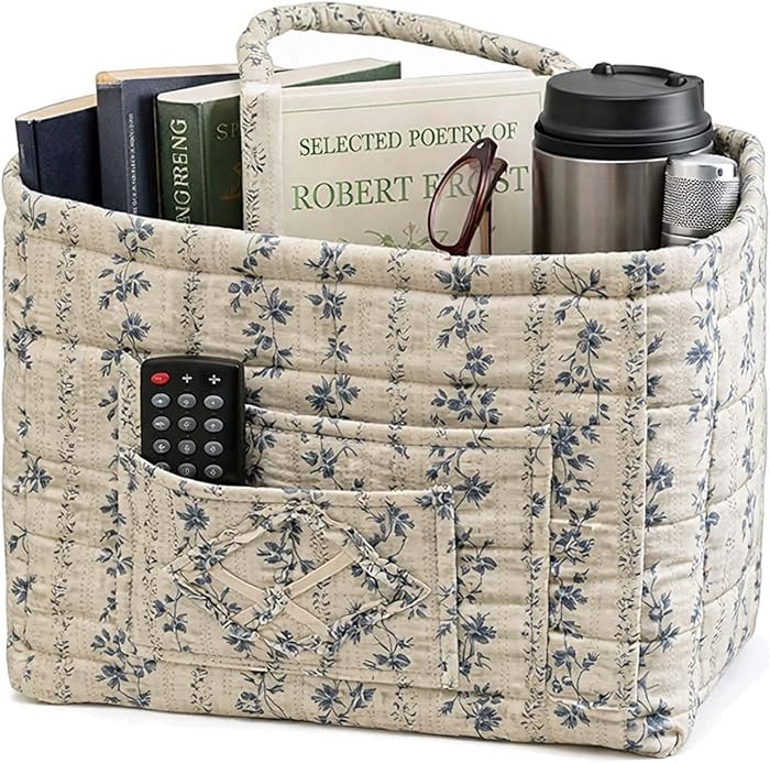 Boho-Chic Quilted Floral Storage Basket,Quilted Car Storage Basket With Handles, 12.6'' x 10.23''... | Amazon (US)