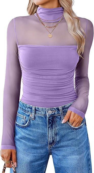 Avidlove Women Long Sleeve Bodysuit Turtle Neck Shapewear Body Suits Mesh One Piece Leotard Shirt... | Amazon (US)