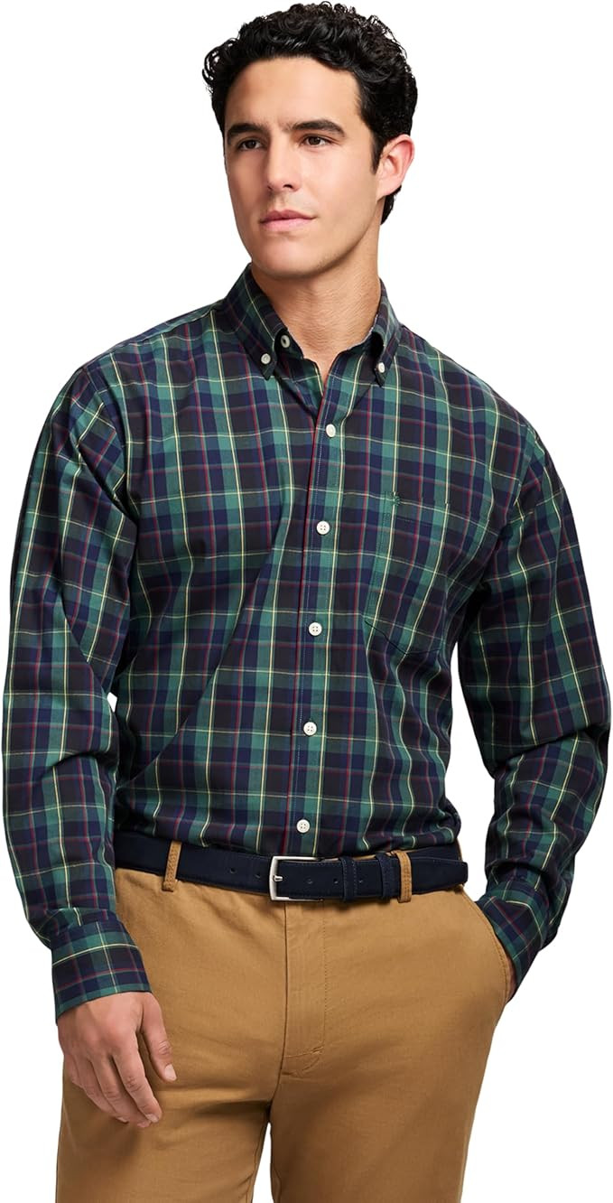IZOD Mens Long Sleeve Holiday Tartan Button Down Shirt | Amazon (US)