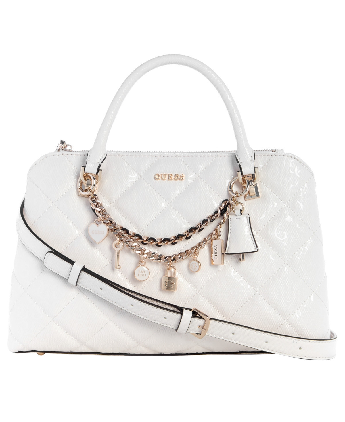 Guess Libby 2-Compartment Medium Satchel Bag - White | Macy's