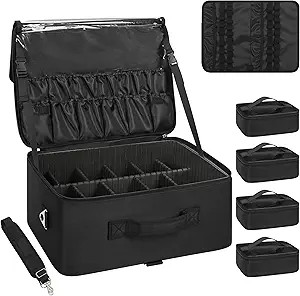 Relavel Extra Large Makeup Case Professional Cosmetic Storage Organizer Box Brush Holder with 4 C... | Amazon (US)