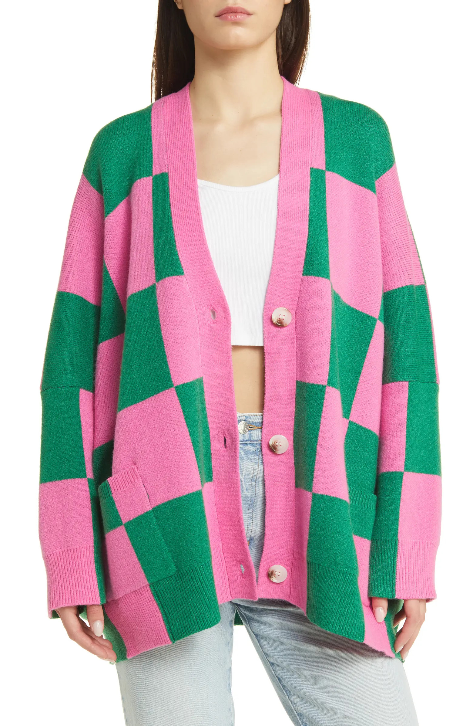 Love You Oversize Checkerboard Cardigan | Nordstrom