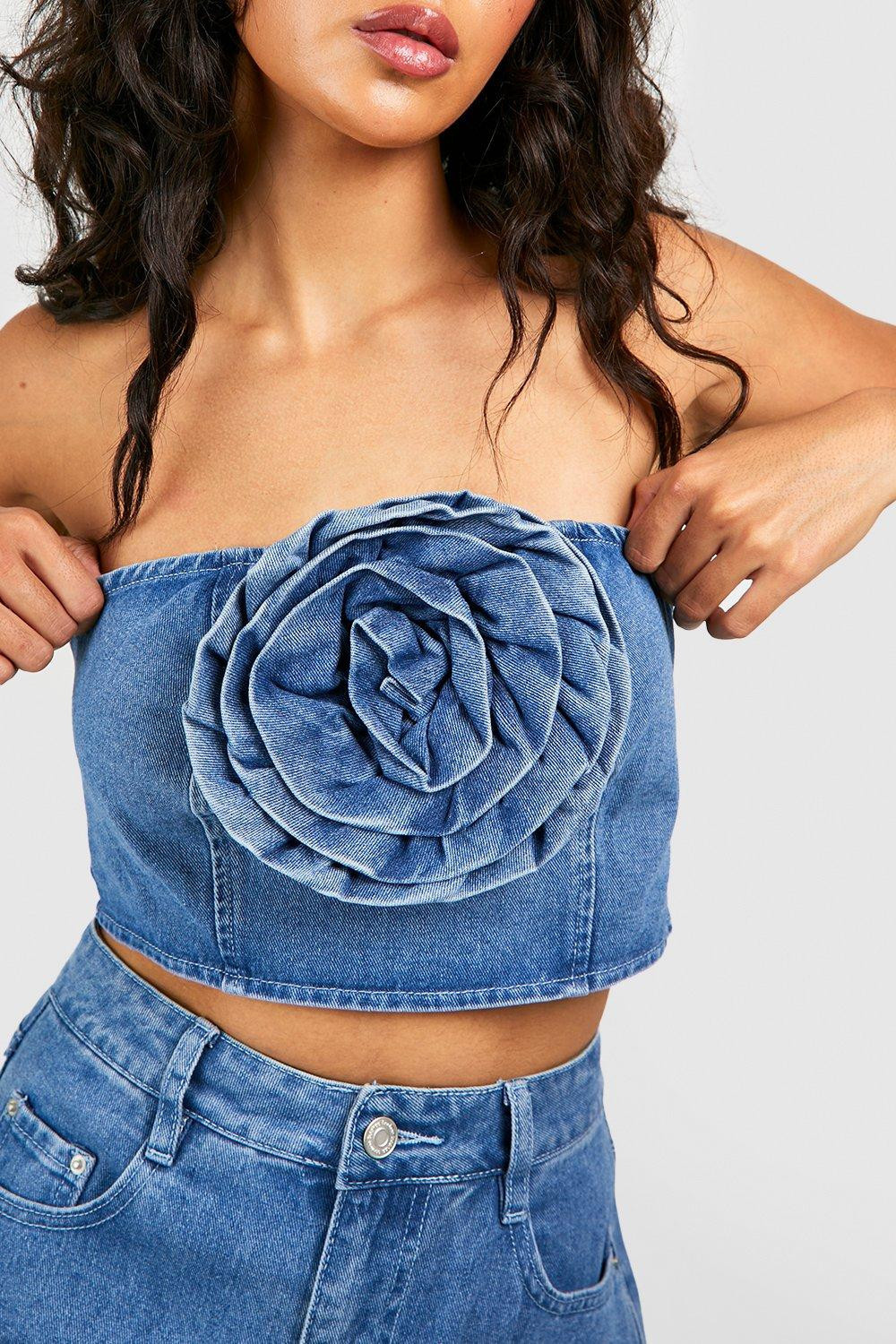 Denim Rose Tube Top | boohoo (US & Canada)