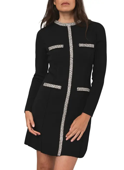 MINT VELVET Embellished Trim Mini Dress in Black at Nordstrom, Size Large | Nordstrom