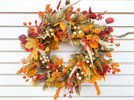 Fall Leaf and Berry Wreath Fall Wreath for Front Door Autumn - Etsy | Etsy (US)