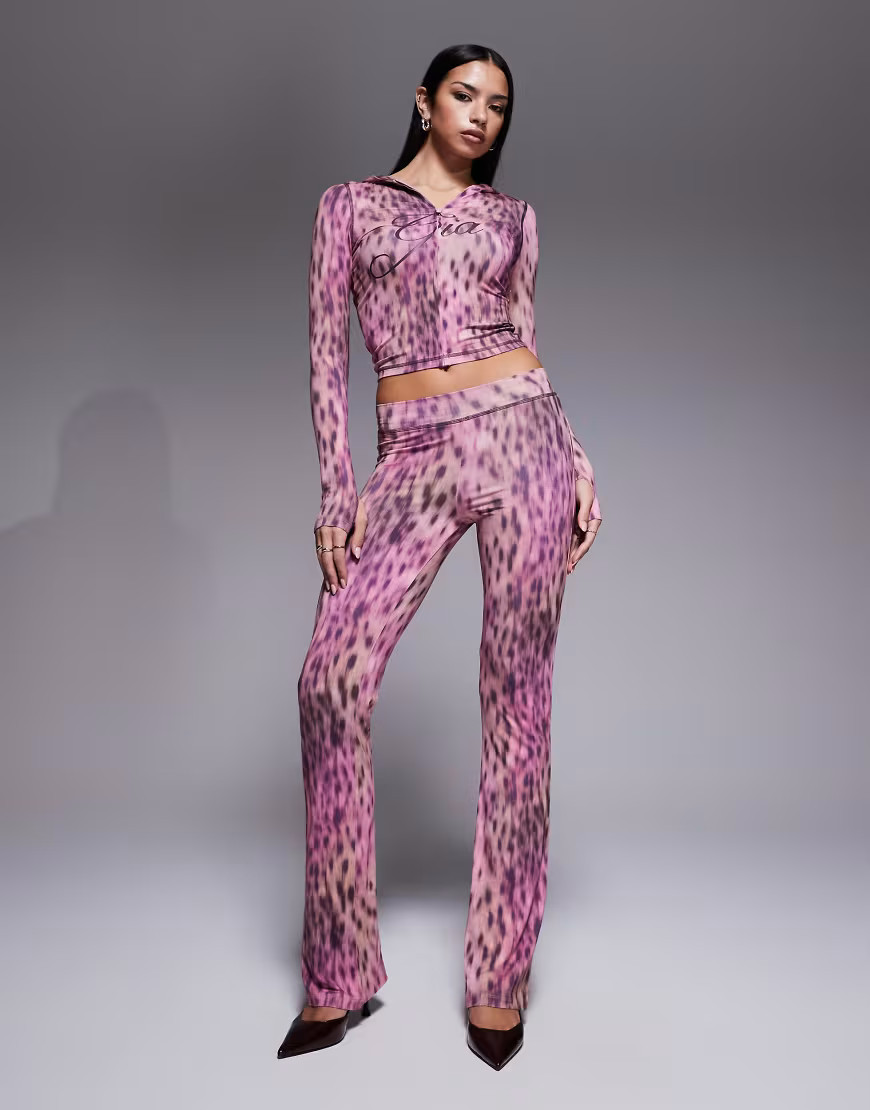 I.AM.GIA Blare logo back print contrast stitch track pant in pink animal print - part of a set | ASOS (Global)