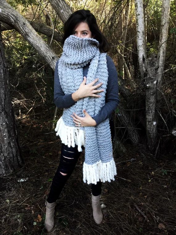 Thick Large Knit Wool Oversize Fringe Scarf// BLAIR SCARF | Etsy (US)